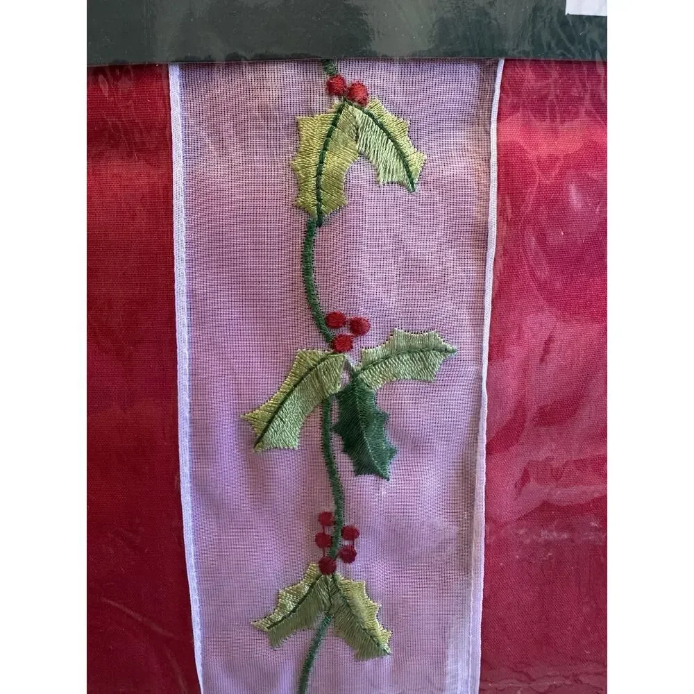 Holiday At Home Tablecloth 60x102” Oblong Red w/White chiffon trim & embroidery